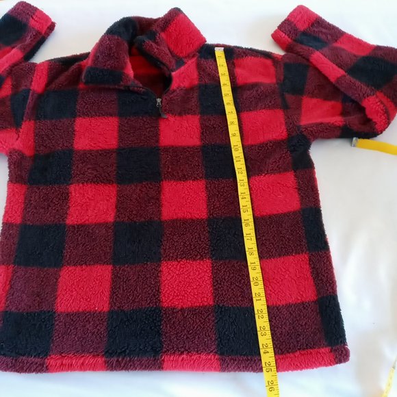 Eddie Bauer Buffalo plaid soft Plush fleece1/4 zip  pullover Size Large - Picture 6 of 7